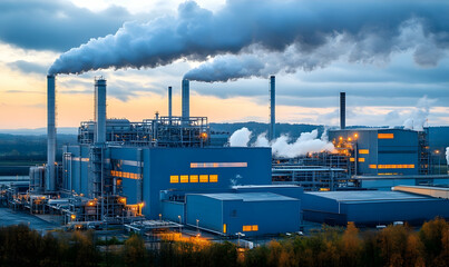 Obraz premium Industrial Plant at Dusk