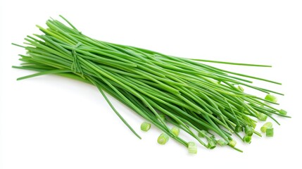 Fresh Green Chives Bundled on White Background for Cooking and Garnishing