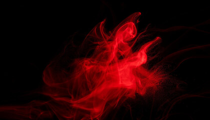 Obraz premium Swirling mist of red particles on black backdrop, bold dramatic effect. smoke in motion