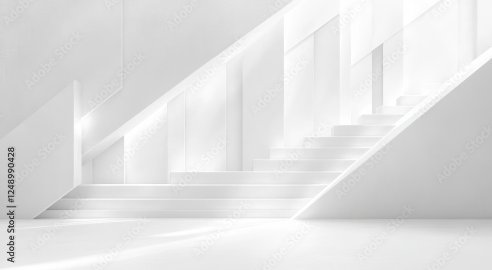 Poster White Geometric Shapes Background Soft Light Abstract Composition Elevated View