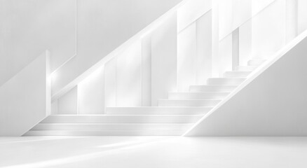 Fototapeta premium White Geometric Shapes Background Soft Light Abstract Composition Elevated View