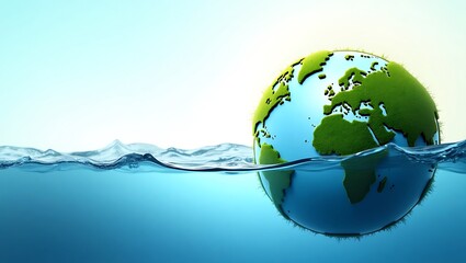 Water Streams Forming Lush Green Earth with Gradient Sky Background for World Water Day