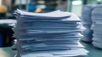 High Stack of Documents in Office