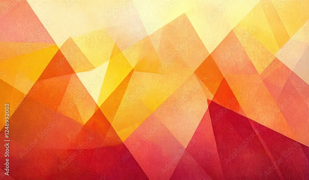 Poster Geometric Abstract Background of Warm Orange Yellow Red Pink Beige Triangles with Textured Layers for Modern Design