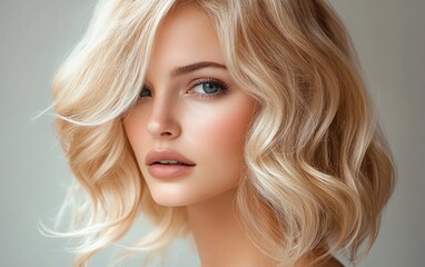 Fototapeta premium Wavy Blonde Hair Portrait Natural Beauty Woman Model Closeup Makeup