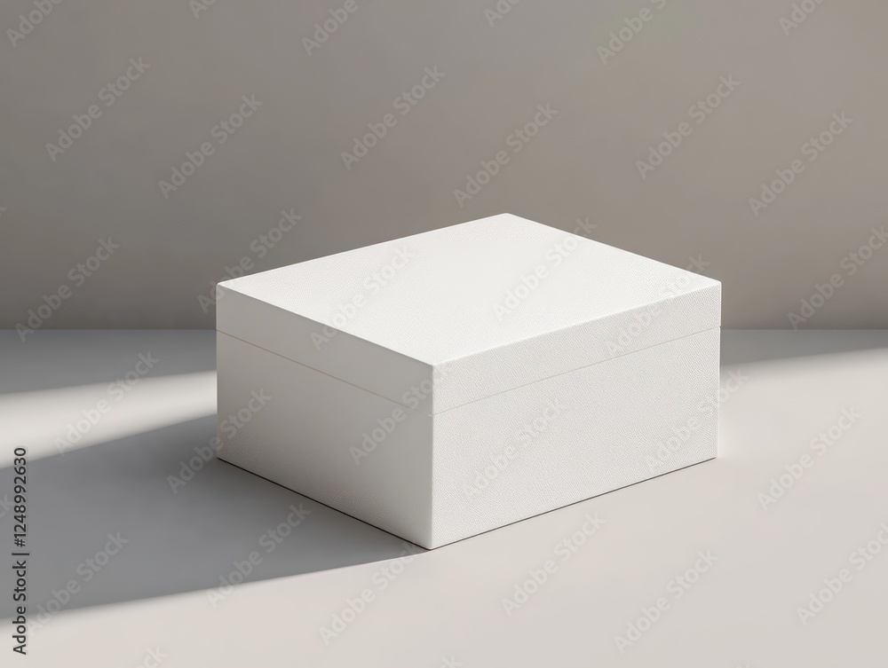 Poster minimalistic 3d white box packaging mockup on light gray background template for design