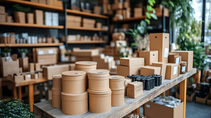 Cardboard packaging store shelves, retail display