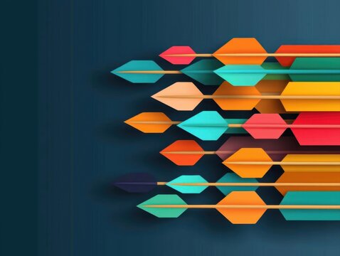 business mindset vision focus. Glowing arrows converging on a target, symbolizing focus and visionary direction, flat design illustration