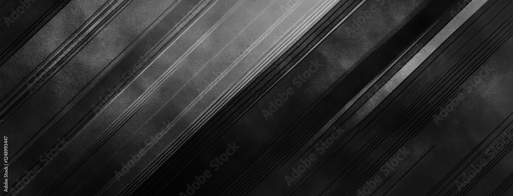 Poster monochromatic abstract geometric design with diagonal stripes and textures in black and grey backgro