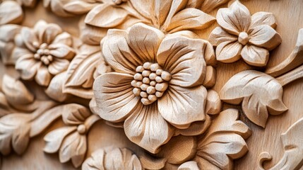 Intricate Floral Wood Carving Detail with Handcrafted Elegance