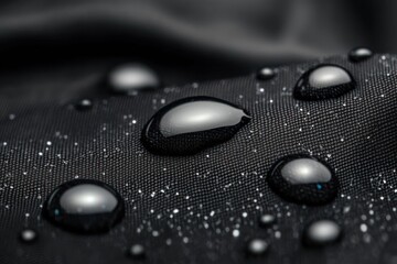 Close-Up of Water Droplets on Black Waterproof Fabric Macro Photography