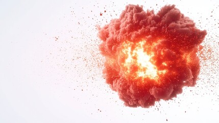 Vivid Plasma Eruption, a colossal burst of energy radiating brilliant light, isolated against a white backdrop, showcasing the dynamic power and beauty of cosmic phenomena