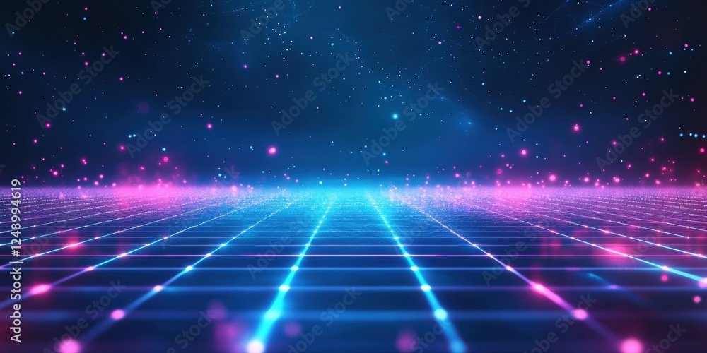 Poster abstract neon grid background with blue and purple lighting creating a futuristic atmosphere in a di