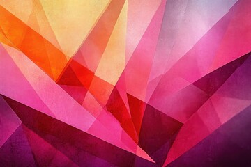 Abstract Geometric Triangle Shapes in Pink and Orange with Texture Layered Background and Bright Colors