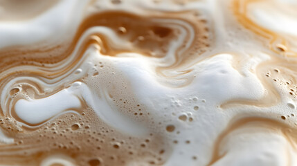 shot of an espresso cup with an unintentional coffee art pattern forming a cloud-like texture 