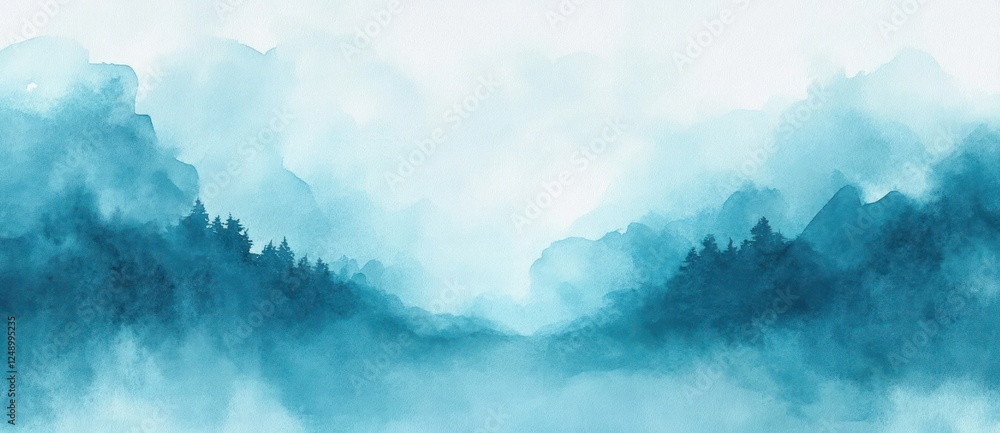 Poster Abstract watercolor background in blue and white with soft texture and calming gradient for artistic design