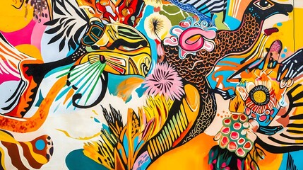 Vibrant oriental traditional artistic pattern with decorative dragon motif colorful floral abstract asian cultural design featuring mythological chinese creative illustration