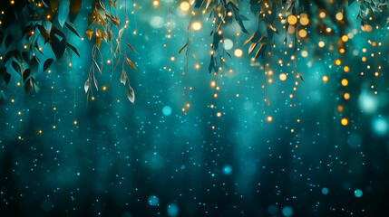 Lush hanging greenery illuminated with soft glowing lights, creating a magical and tranquil atmosphere perfect for event backdrops, nature-inspired themes, or dreamy designs