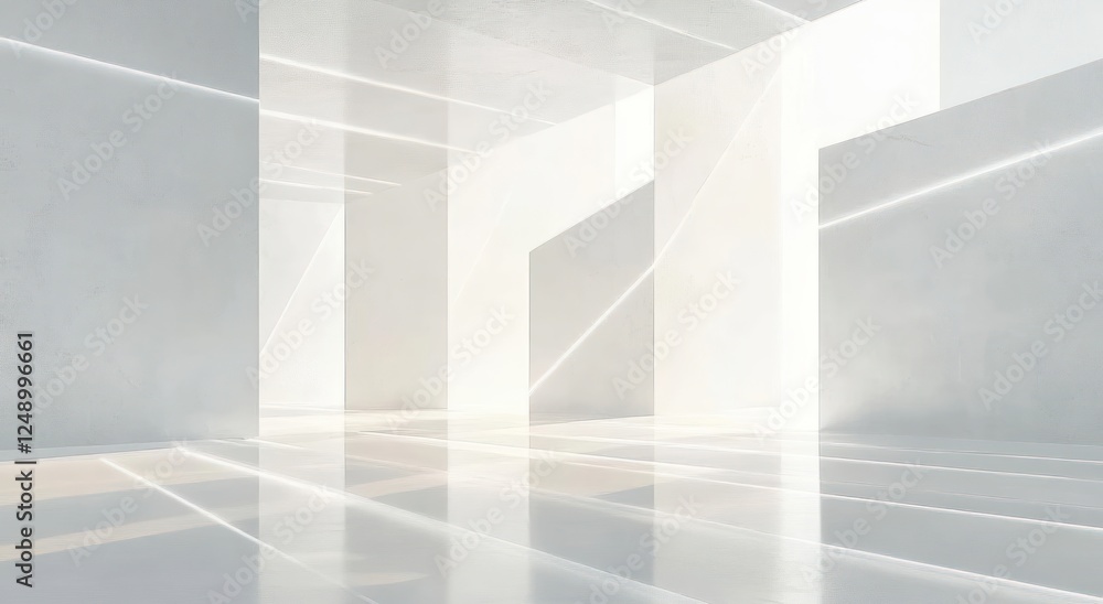 Poster futuristic white background with translucent geometric shapes and soft lighting
