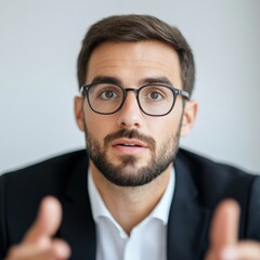 Obraz premium headshot of a man with glasses and a beard giving a presentation