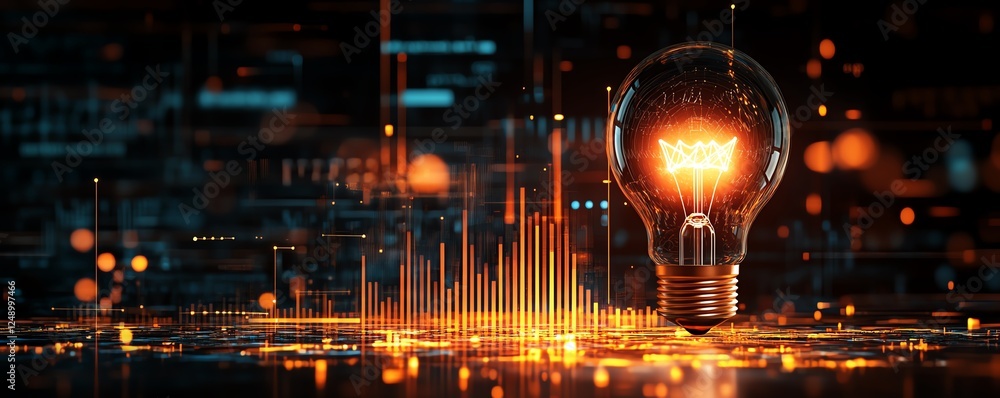 Poster a glowing light bulb with an ascending graph beneath it, symbolizing effective budgeting and costsav