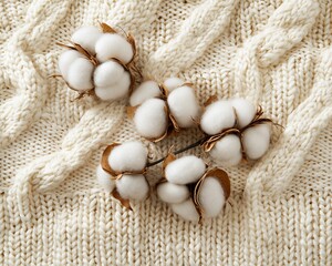 Cotton bolls on knitted cream sweater