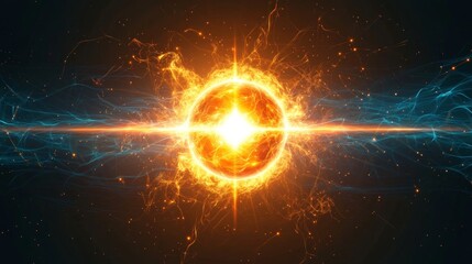 Fototapeta premium Abstract Background Of Light From A Bright Center, Teal, Orange, Blue Color Scheme, Digital Art