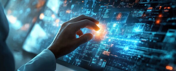 Futuristic Healthcare Interface with Holographic Screens and Digital Medical Records for Doctors and Patients