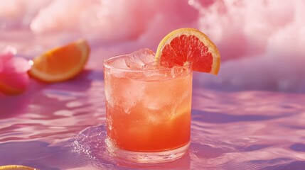 Aerial view of a refreshing summer cocktail under the sun ideal for a perfect vacation Ample space available for customization
