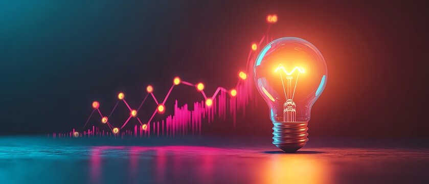 An illuminated light bulb and a dynamic financial graph, symbolizing the power of smart budgeting for financial growth, ultrarealistic style