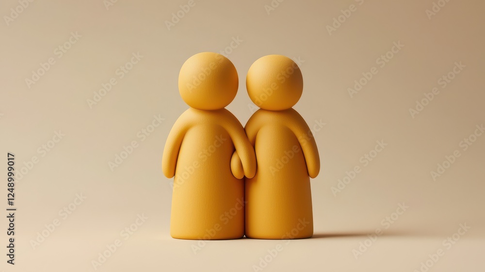 Poster stylish minimalist 3d rendering of a family embracing in a warm color palette on a neutral backgroun