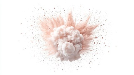 Tank shell impact explosion, dynamic burst of dust and flames, isolated on a white backdrop, vividly illustrating the intensity of military conflict and destruction.