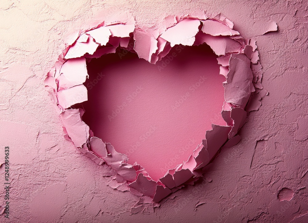 Aufkleber heart shaped hole in pink paper with ripped edges creating a unique visual for creative backdrops an