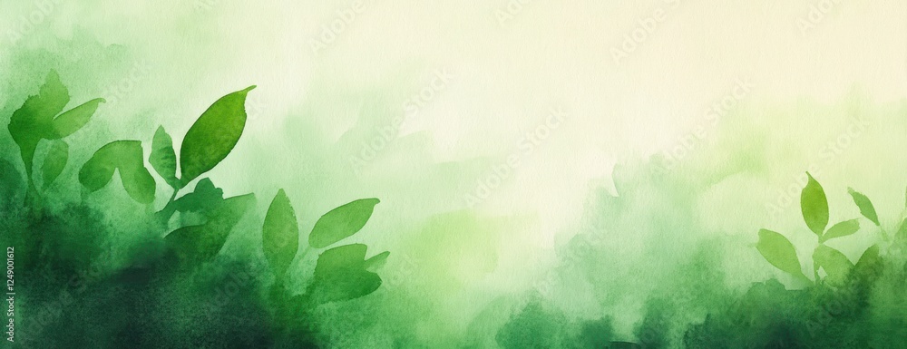 Poster watercolor green abstract background with soft pastel textures and cloudy distressed effects