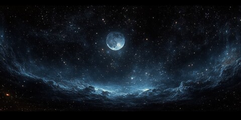 High Resolution Starry Night Sky Digital Surrealism Full Moon Cosmic Panorama