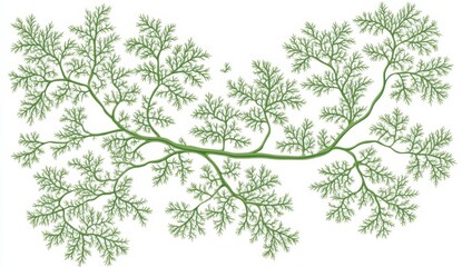 Detailed illustration of a branch with intricate green foliage, against a plain white background