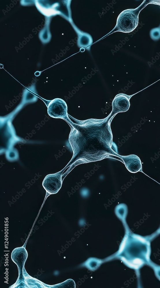 Poster detailed close up view of intricate neuron network, exhibiting complex connections and structures. d