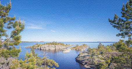 Beautiful blue ocean with a small island in the middle
