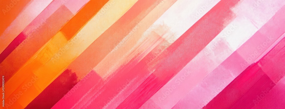 Poster vibrant abstract artwork with diagonal stripes in pink orange and white dynamic geometric pattern