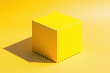 Yellow cube on yellow background with shadow.