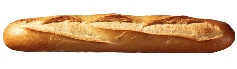 Crusty baguette, baked golden, studio shot, white background, bakery