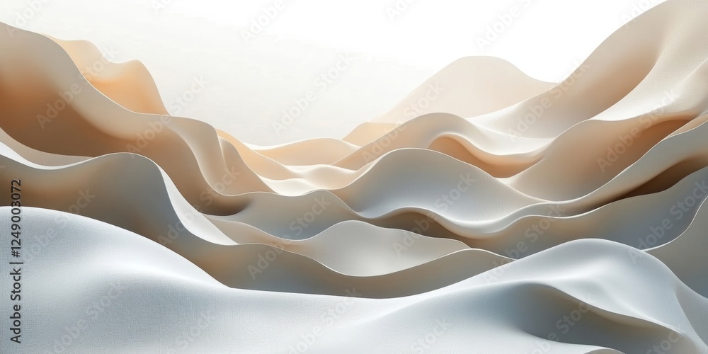 Poster abstract art of wavy, flowing lines in soft beige and white colors. the shapes are reminiscent of sa