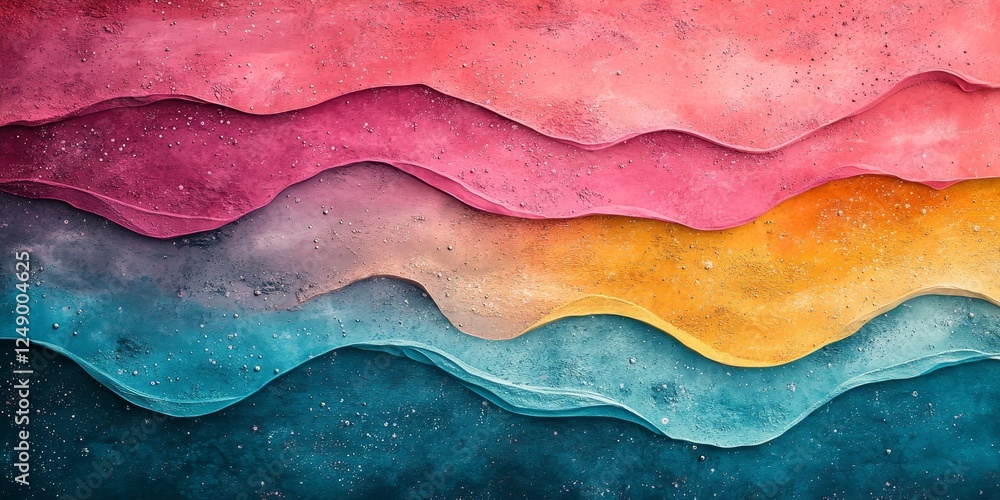 Poster abstract layered landscape with vibrant color waves. the image evokes a sense of depth and tranquili