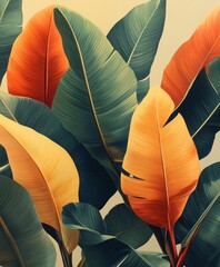 Vibrant tropical foliage featuring oversized banana leaves showcasing exotic greens in a lush environment