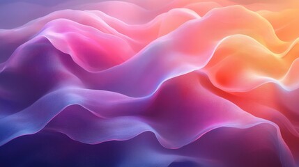 Obraz premium Abstract Visualization of Colorful Smooth Waves in a Vibrant Spectrum of Pink, Purple, and Orange Shades Creating an Ethereal and Dreamlike Atmosphere