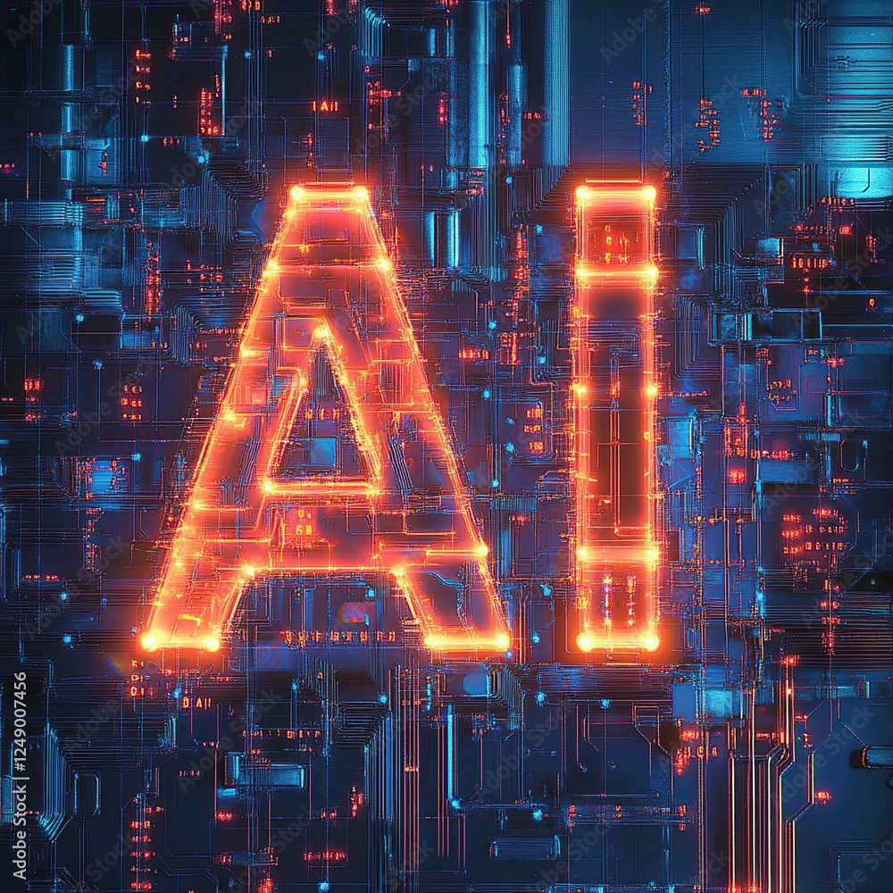 Poster ai circuits illuminate: digital innovation's glowing future, transforming technology with speed and 