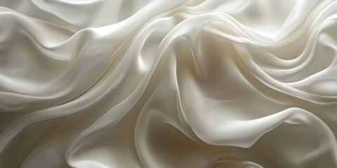 Fototapeta premium Creamy silk fabric with elegant drapes and folds. The image showcases the luxurious texture and soft sheen of the material. 