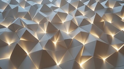 Geometric abstract white architectural pattern lighting design with triangular pyramid shapes creating dimensional modern minimal repetitive structure illuminated contemporary art