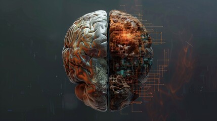 The potential of the human brain and its increasing connection to the technological world, which may represent concepts such as artificial intelligence, neuroscience, or the future of human evolution.