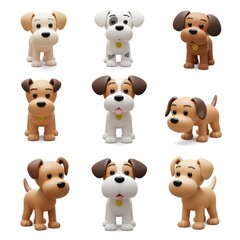Fototapeta premium Adorable Cartoon Dog Collection Illustration Featuring Nine Cute Puppies in Various Poses for Design and Decoration